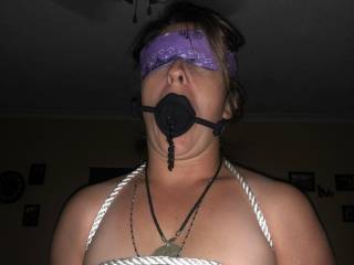 Lil slut loves to suck with mouth gag