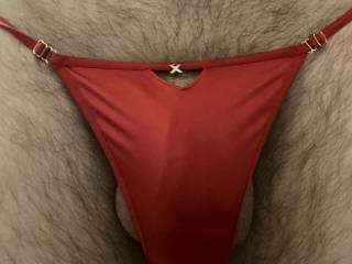 Red satin thong bulge