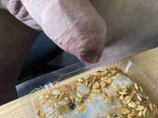 Busted on the second breakfast bar from my four pack after viewing shaved cocks in panties. Going to enjoy this little treat 🤤😋