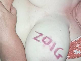 A genuine pic of us both, MrsL and her big tits and MrL and his nice cock, who wants us? Don\'t be shy now 😉