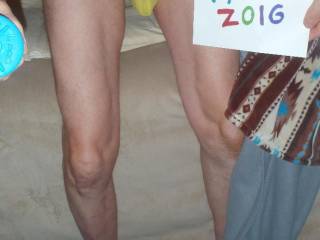 A selfie frontal of my lower body as I stand wearing my undie near my bed...TG810 camera was used.