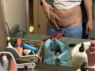 Playing with her in the bathroom, trying to get a landing strip shot