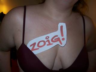 Lupo\'s wife representing the Zoig logo for all her fans.  Yes she is a real shared hotwife who fucks other men besides her hubby, and I\'m one of the guys lucky enough to fuck her!