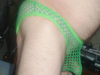 A side view of my green undie as I stand.