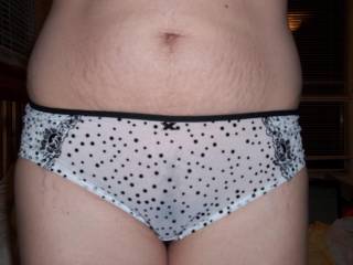 Front shot of the cute polka dot ones. Can you see my pussy through them?