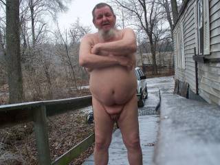 Took my shaved cock and balls out in the freezing rain! Wow, did they eber get cold. Do you know of a way to warm them up?