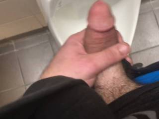 Jacking off in public restroom while someone was in the stall