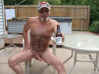 Totally Naked , enjoying a beer. Come join me/