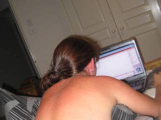 here i am checking what all you pervs wrote while we were fucking, thanks for the comments, keep em cumming!