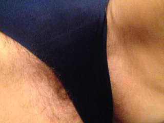 My wife’s panties can’t contain her bush and her hairy crotch