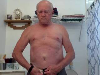 Stripping and playing with my cock and balls