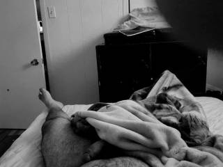 Laying naked on bed dadbod