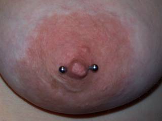 Close-up of Wifey\'s new nipple piercing, left side about 2 hours old.