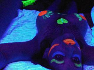 Playing with paint n blacklights topless