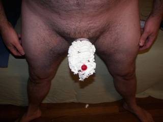 Whipped Cream Covered cock with a cheery on top