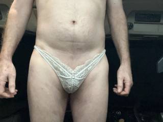 A pair of white lacy panties hope you all like them just trying a few different colours so it’s white this time one of four different pairs to show you