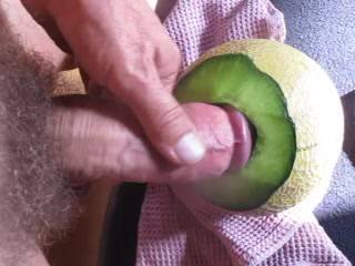 Cumming thinking about Laura. using a sweet and juicy melon - any girl who want's to suck of my tasty cock after this?