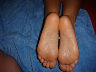 Another picture of cum on my girlfriends feet
