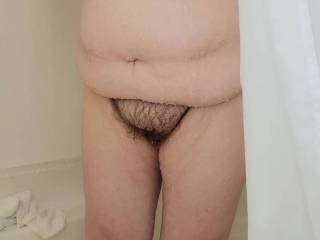 Bbw hairy big titty wife taking a shower