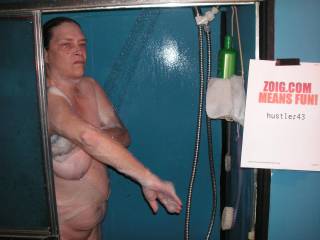 tommie takeing a shower after shaveing and getting ready and all soaped up to go to work ...