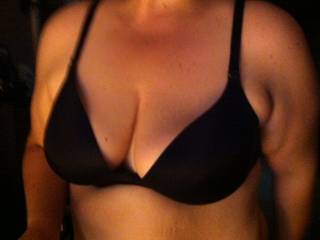 My wife's wonder breast in a sexy black VS bra.  What do you think?