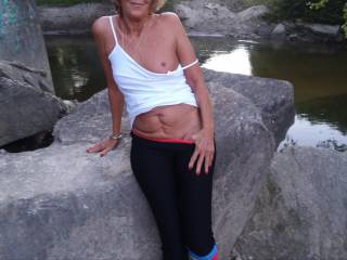 My 65 yoa FWB flashing her tits while we were out walking