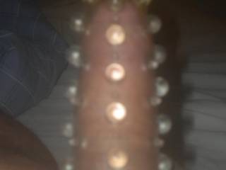 close up of hubbys hard cock in our new studded cock sleeve