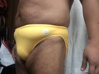 Yellow bikini bulge closeup