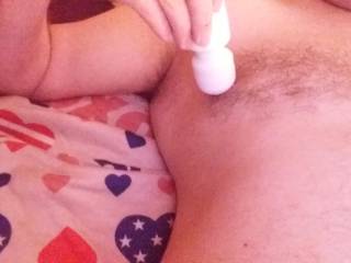 Running my wand over my sensitive nipple,they love attention. 😍🔥