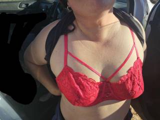 Wife showing off outdoors