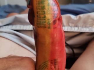 Tasty cock with fruit roll up