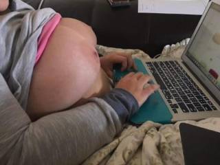 I was sitting on the couch with my lap top finishing my masters. My guy and his buddy our neighbor were wanting me to hurry up because they were both hard. I let the EE’s out for some fresh air :)