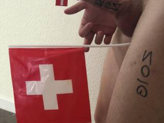 First time participating in a monthly theme. A thoothpick with selfdrawn swiss flag in my dick and a flag in my asshole :) hope yall like my submission