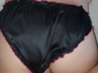 cock sliding inside black satin panties for pussy pleasure