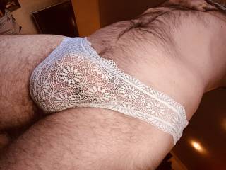 In white lacy panties.