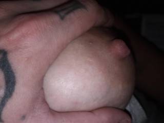 My man trying to squeeze milk out of my titties too early... He is definitely dying to dslurp some of that juice