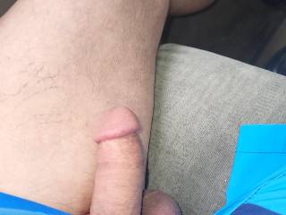Driving with my cock ring on playing with cock