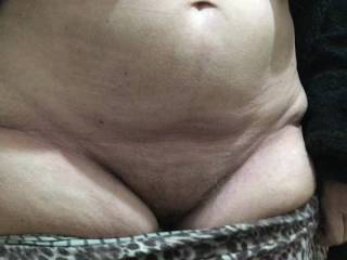 She shows a man her big tits, then she lowers trousers for him to see her pussy