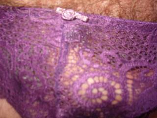 close up of cock in purple panties
