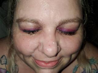 Finishing on her face