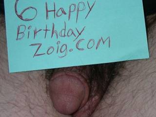 My soft head is holding Zoig`s Birthday Card